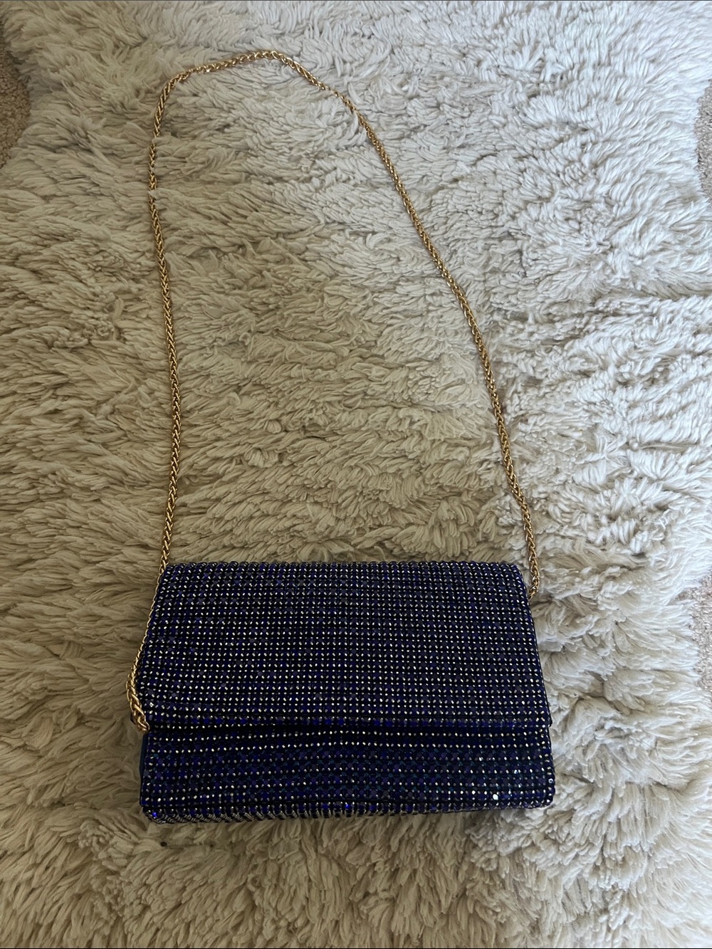 Crystal-Embellished Navy Evening Crossbody - Unbranded